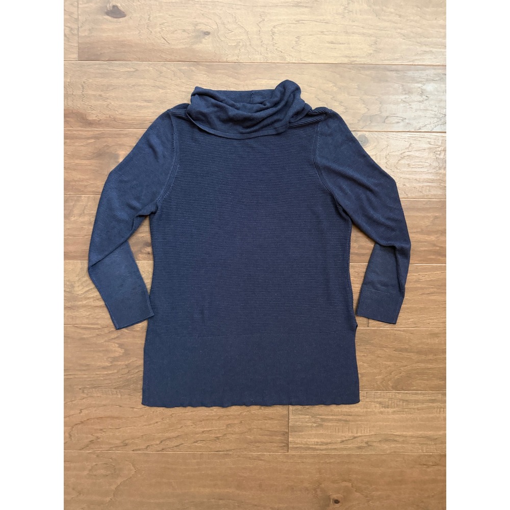 Adrienne Vittadini Sweater Womens XL Navy Blue Viscose Ribbed Cowl Neck Pullover